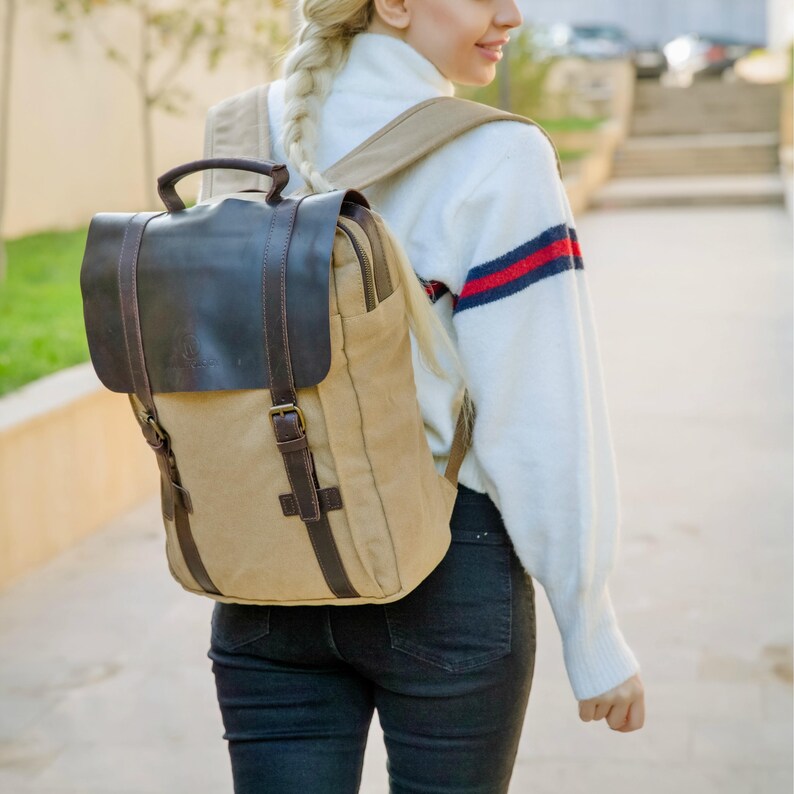 Crazy-horse & Canvas Leather Backpack Skin Stylish Backpack | Etsy