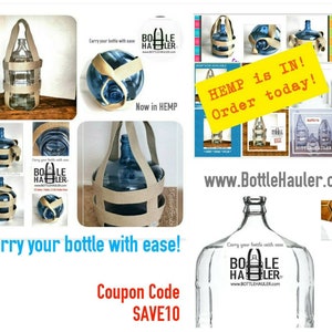 5 Gallon water bottle Carrier in HEMP by Bottle Hauler Bottle Glass bottle NOT included. Carboy carrier image 7