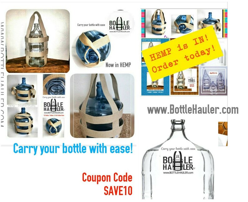 5 Gallon water bottle Carrier in HEMP by Bottle Hauler Bottle Glass bottle NOT included. Carboy carrier image 7