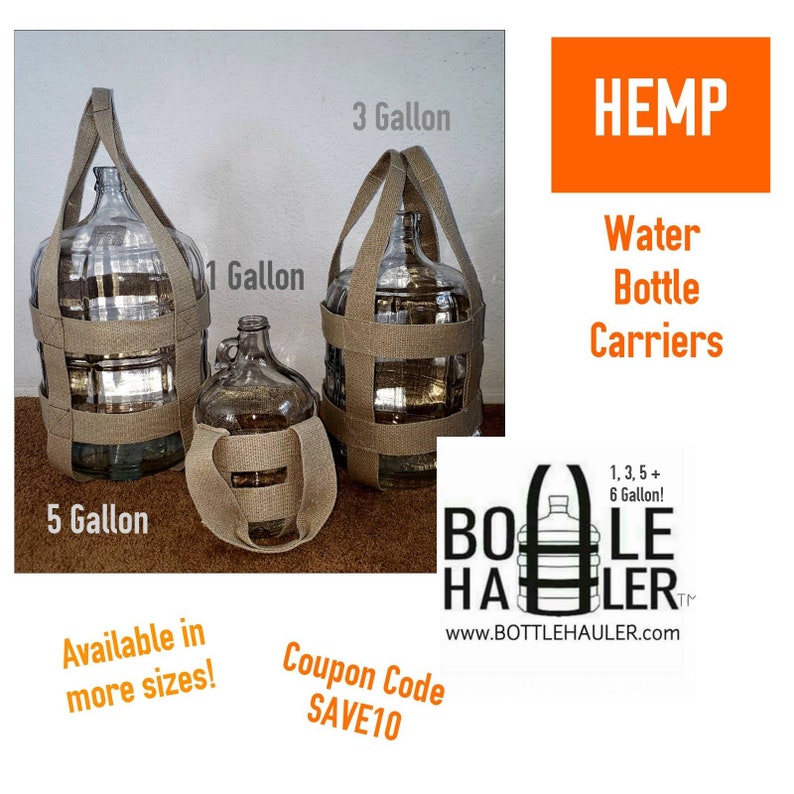 5 Gallon water bottle Carrier in HEMP by Bottle Hauler Bottle Glass bottle NOT included. Carboy carrier image 9