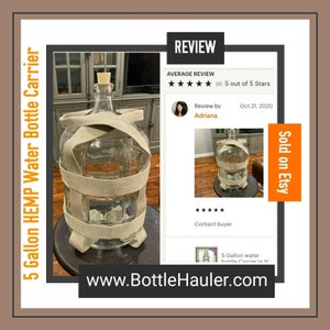 5 Gallon water bottle Carrier in HEMP by Bottle Hauler Bottle Glass bottle NOT included. Carboy carrier image 5