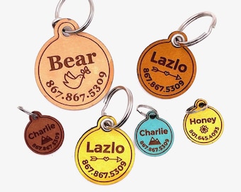 Custom Full Grain Leather Pet/Dog/Cat Silent ID Tag - Quiet -No Jingle