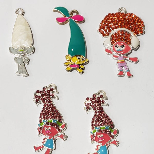 Trolls themed Character Enamel, Clearance, Pendant Set of 7