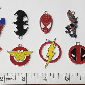 8 Piece Superhero Themed Enamel Charms - Random Mixed Set