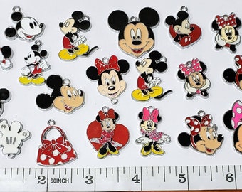 8 Piece Minnie and Mickey Themed Enamel Charms - Random Mixed Set