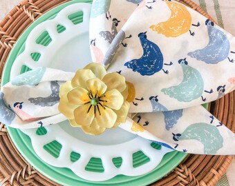 Organic Cotton Pastel Farm Napkins - Set of Four - Eco Friendly