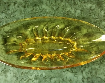 Vintage amber glass relish dish