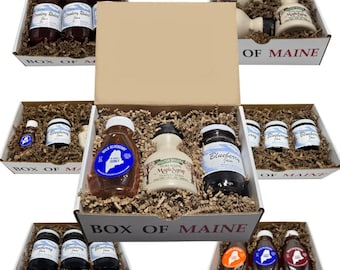 Maine Acadian 3 Pack Gift Boxes - Blueberry Jam, Wild Honey and Pure Maple Syrup - Box of Maine made gifts