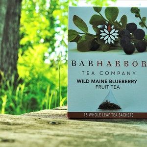 Wild Maine Blueberry Fruit Tea - All Natural & Organic - Box of 15 individually wrapped Sachets (Caffeine Free)