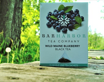 Wild Maine Blueberry Black Tea - All Natural & Organic - Box of 15 individually wrapped Sachets