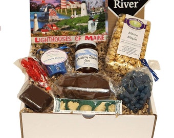 Valentines Day Gift Box - Maple Popcorn, Needhams, Chocolate Blueberries, Whoopie Pie, Candle, Lobster pop, Jam, Maple Candy - Maine Made