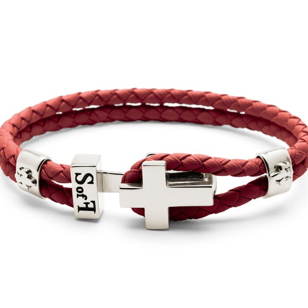 Braccialetto pelle con croce argento Braccialetti | vendita online Semprini Arredi Sacri