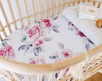 Floral Moses Basket Sheet: Lilac Skies Organic Cotton Bassinet Cover