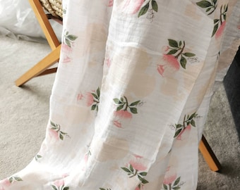 Large Peachy Floral Muslin Swaddle Blanket: Lightweight Baby Comforter