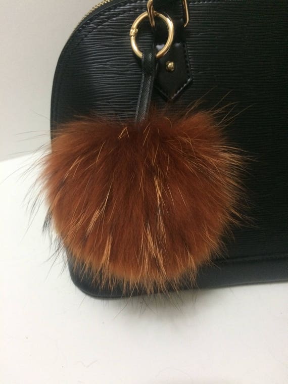 pom pom large keychain fur Raccoon Light Charm Fur Bag Brown Real Large Genuine Fur