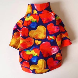 Handmade Heart Print Dog Sweater: Navy Blue Cotton French Terry