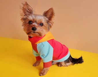 Bright teacup dog hoodie made from cotton french terry, XXS XS dog sweater, Tiny dog clothing, Dog clothes for small dogs and puppies