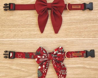 Small dog collar and bow tie made from cotton, Red Dog bow tie,  Sailor dog bow tie, Teacup puppy dog collar, Gift for a dog