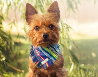 Blue tribal boho autumn dog bandana, over the collar bandana, cute dog bandana, puppy bandana, dog scarf, pet bandana, gift for dog lover