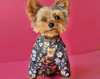 Chillbe Handmade Dog Sweater - woodland-themed Print for Teacup Yorkie, Chihuahua, Toy Breed - XXS XS Puppy Clothes, Tiny Dog Pullover, Gift