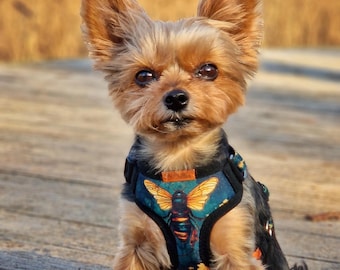 Adjustable teacup dog harness made from green water repellent fabric, Small dog harness, Tiny dog harness, XXS dog harness, Yorkie puppy