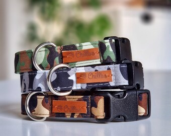 Verstelbare kleine hondenhalsband, camouflage theekopje puppykraag XS, lichtgewicht stoffen hondenhalsband, Yorkie chihuahua, bijpassende riem beschikbaar