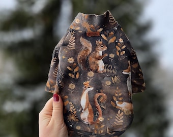 Chillbe Handmade Dog Sweater - forest animal print for Teacup Yorkie, Chihuahua, Toy Breed - XXS XS Puppy Clothes, Tiny Dog Pullover, Gift