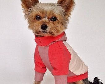 Bright pink teacup dog hoodie made from cotton French terry, XXS XS dog sweater, Tiny dog clothing, Dog clothes for small dogs and puppies