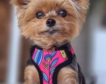 Bright Pink Step-In Teacup Dog Harness – Soft Padded Water-Repellent Adjustable Harness for Tiny Dogs