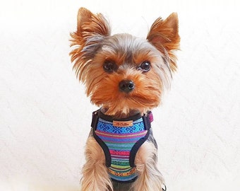 Adjustable teacup dog harness made from tribal color cotton blend fabrics, Small dog harness, Tiny dog harness, XXS dog harness, Yorkie