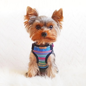 Adjustable teacup dog harness made from tribal color cotton blend fabrics, Small dog harness, Tiny dog harness, XXS dog harness, Yorkie