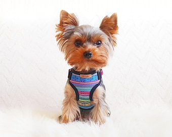 Adjustable teacup dog harness made from tribal color cotton blend fabrics, Small dog harness, Tiny dog harness, XXS dog harness, Yorkie