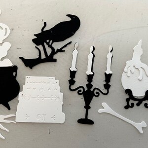 Halloween Die Cuts * Spooky Halloween Scene Setter * Three Sets * Black and White Cardstock * Skulls, Cauldrons, Ravens, Ravens, and More!