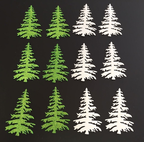 Glitter Foam Holiday Die Cuts * Little Christmas Trees * 12 Trees * White, Green Red Glitter Foam * Christmas Trees *  Glitter Foam Trees!