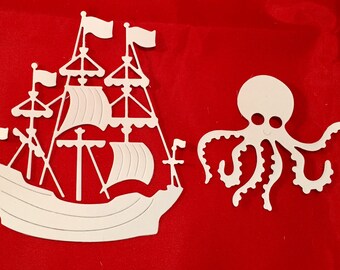 Pirate Ship Die Cuts * Octopus Die Cuts * Sailing Ship * Twelve Pieces * 6 Pirate Ships and 6 Octopus * Fun for Kids!