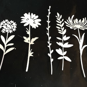 Tim Holtz Die Cuts * Wildflower Stems #1 * 15 Pieces * 3 Each of 5 Designs * White or Black Cardstock * Create a floral masterpiece!