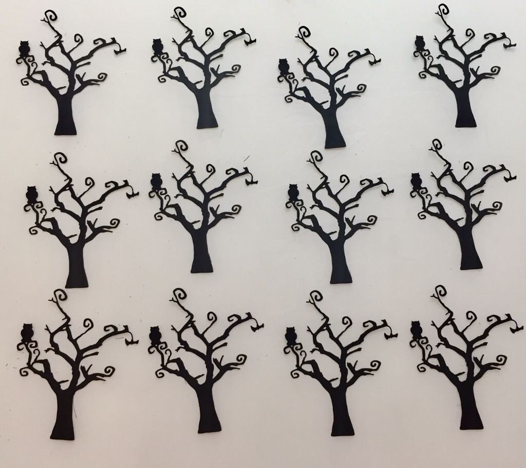 Halloween Die Cuts * Owl in Tree * Set of 12 * Black Cardstock * Spooky Tree with Owl * Fun Hallowee