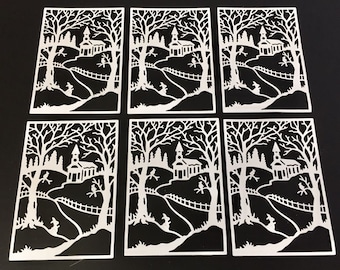 Christmas Die Cuts * Church Scene * Set of 6 * White or Black Cardstock * Country Church Scene * Holidays or Weddings!