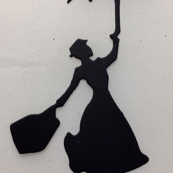 Mary Poppins Die Cuts * Set of Sixteen * Black Cardstock * Perfect for Cardmaking! Cute Design! Mary Poppins Flying with her Magic Umbrella!