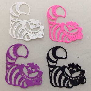 Alice In Wonderland Die Cuts * Cheshire Cat * Set of Twelve * Black, White, Pink or Purple Cardstock * Whimsical Design!