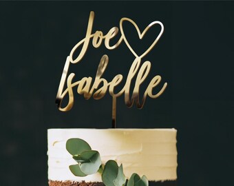 Acrylic or Wood Cake Topper With Heart And First Names, Heart Topper, Love Heart Wedding Topper, Wooden Cake Topper, Gold Wedding Cake Gift