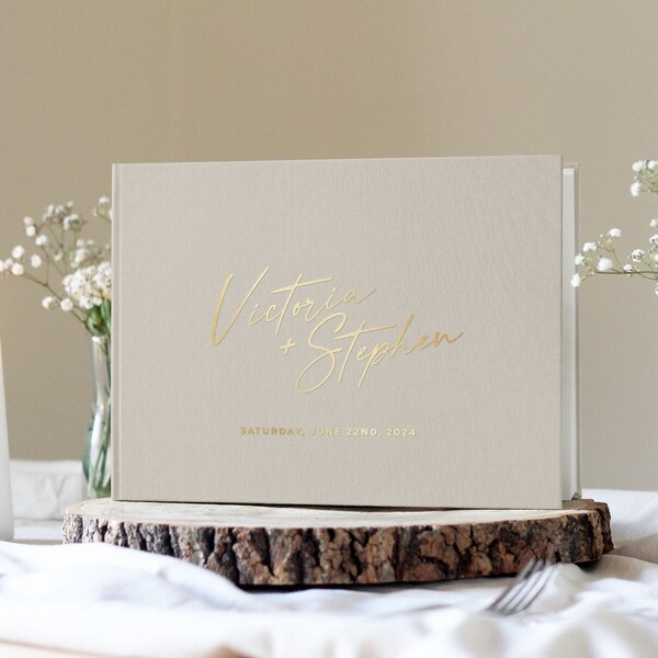 Gold Foil Guest Book, Modern Wedding Guest Book, Printed Guestbook, Personalised Guest Book, Wedding Guestbook with Gold Foil