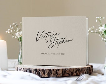 Modern Wedding Guest Book, Linen Wedding Guestbook, Printed Guestbook, Personalised Guest Book, Simple Guestbook, Modern Guest Book,