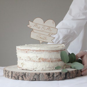 Custom Heart Wedding Cake Topper, Contemporary Wedding Topper, Heart Wedding Topper, Wooden Cake Topper, Engraved Wedding Cake Topper