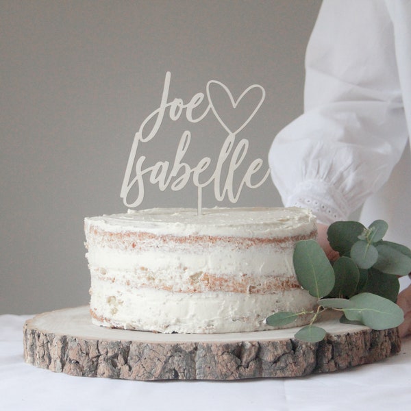 Topper per torta nuziale con cuore e nomi, Topper a cuore, Topper per matrimonio con cuore d'amore, Topper per torta in legno, Topper per torta nuziale in oro, Regalo