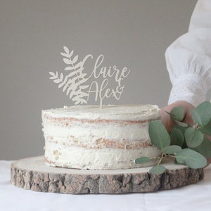 Custom Wedding Cake Topper, Floral Wedding Cake Topper, Fern Wedding Cake Topper, Wooden Wedding Cake Topper, Cake Decoration, Personalized