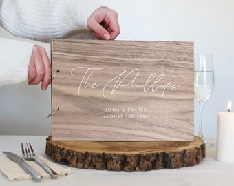 Walnut Wedding Guest Book, Wooden Wedding Guest Book, Wooden Guestbook, Modern Guest Book, Personalised Guest Book, Unique Wedding Guestbook