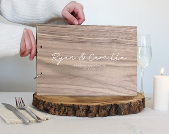 Dark Wood Guestbook, Walnut Wedding Guest Book, Wooden Wedding Guest Book, Wooden Guestbook, Modern Guest Book, Personalised Guest Book