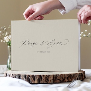 Elegant Wedding Guestbook, Linen Photo Album, Engagement and Anniversary Scrapbook, Memory Keepsake, Wedding Reception Guest Signing Book