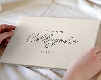 Calligraphy Wedding Guest Book, Linen Wedding Guest Book, Printed Guestbook, Modern Guest Book, Personalised and Unique Guest Book